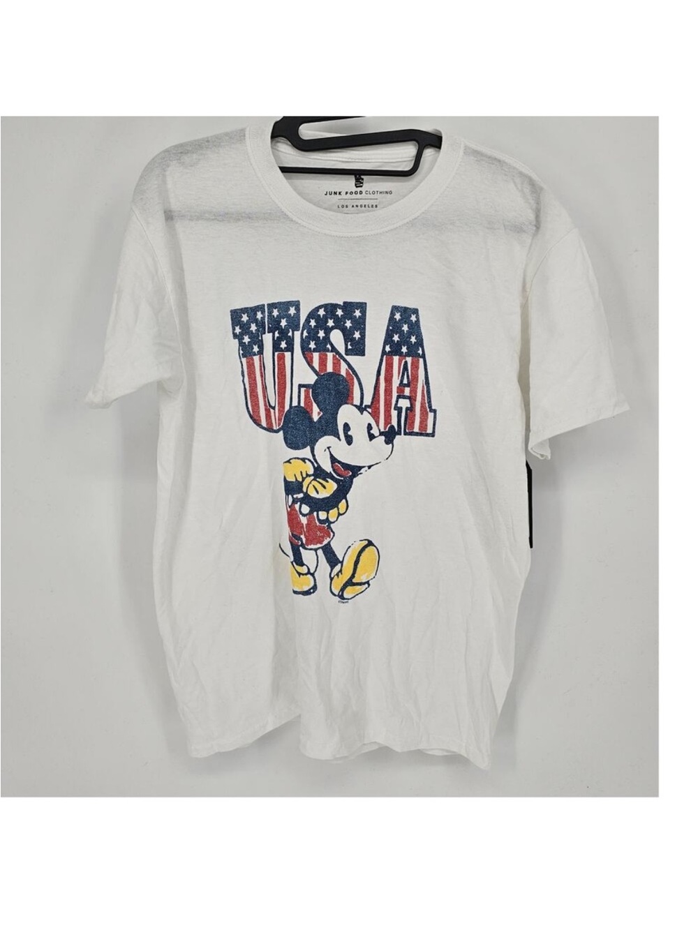 Junk Food Disney Mickey Mouse USA Patriotic White Casual Graphic T-Shirt L NWT